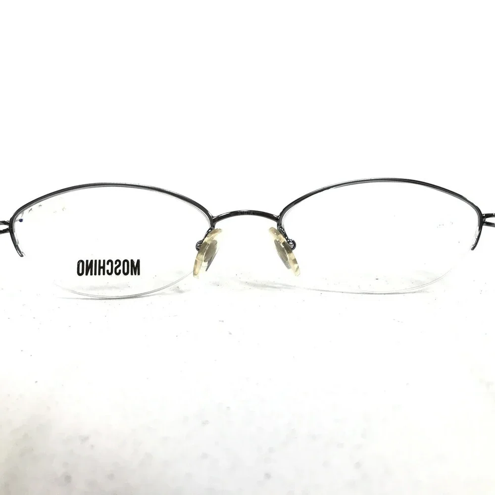Moschino M 3196-V-B Eyeglasses Frames Blue Gray Round Oval Half Rim Rhinestones